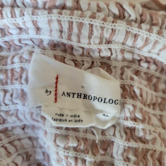 Anthropologie Ruffled Striped Smocked Open Back Top XL Cottagecore Milkmaid - Picture 9 of 10